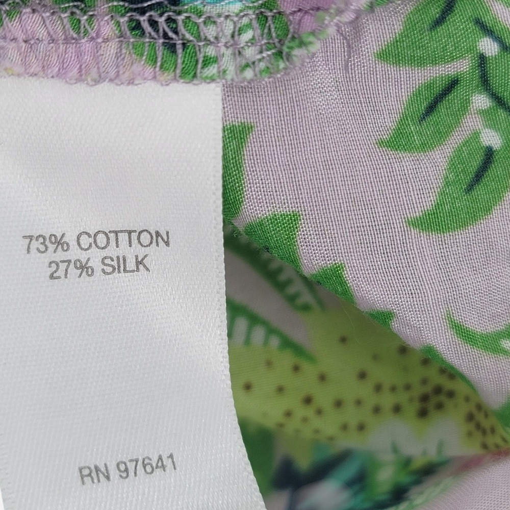 J Jill Womens XS Floral Button Front Blouse Cotton Silk‎ Green Purple - Picture 6 of 6